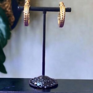 Signed NAPIER Gold Tone Knit Hoop Screw On Back Earrings